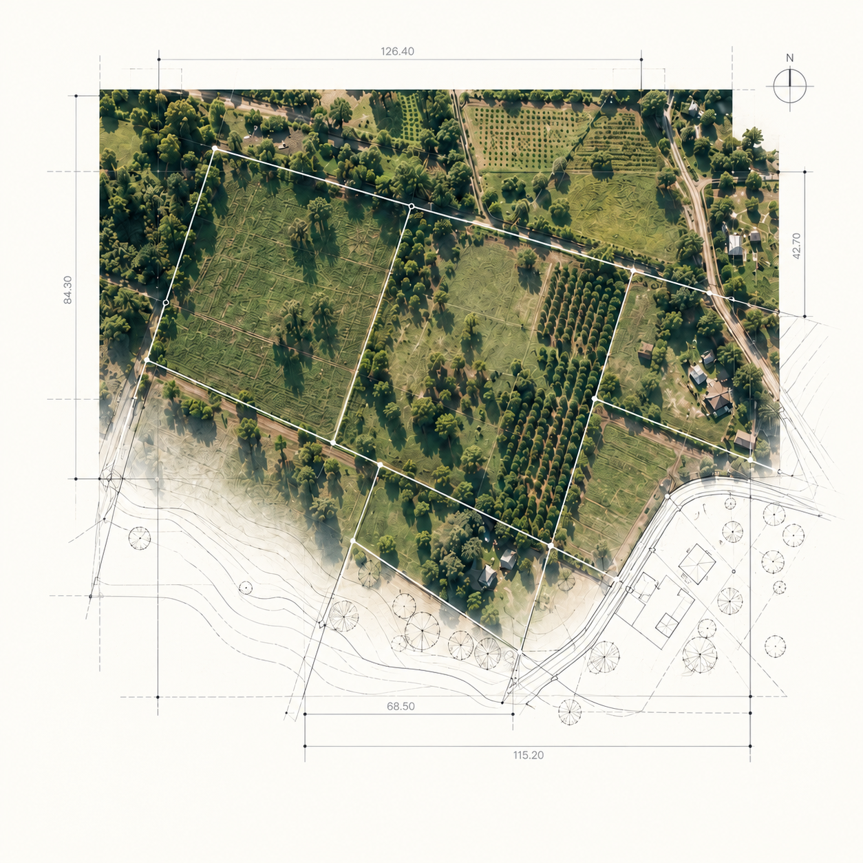 Terreno con deslindes y trazado topográfico